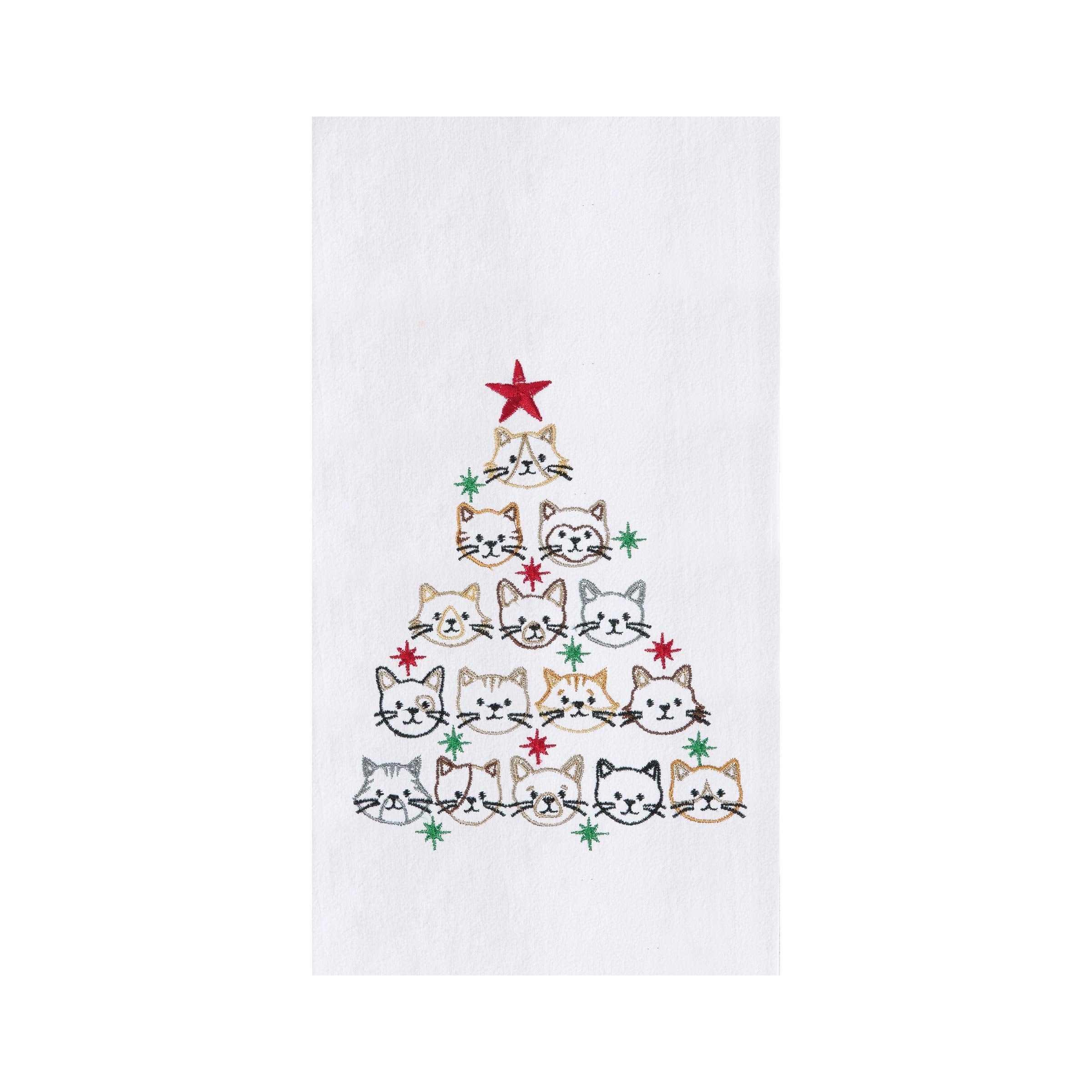 C&F Home Cat Face Christmas Tree Christmas Holiday Machine Washable Cotton Flour Sack Kitchen Towel Decor Decoration 27L x 18W in. 18" x 27" White