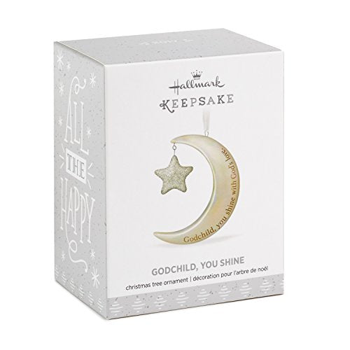 Hallmark Keepsake 2017 Godchild, You Shine Moon and Stars Porcelain Dated Christmas Ornament