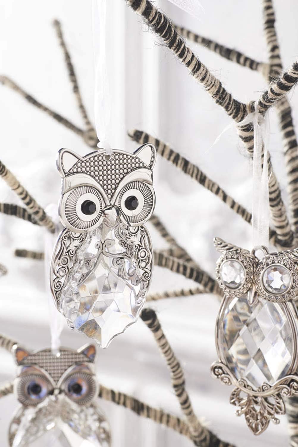 K&K Interiors 53706A Assorted Owl Ornaments with Crystal and Metal (4 Styles)