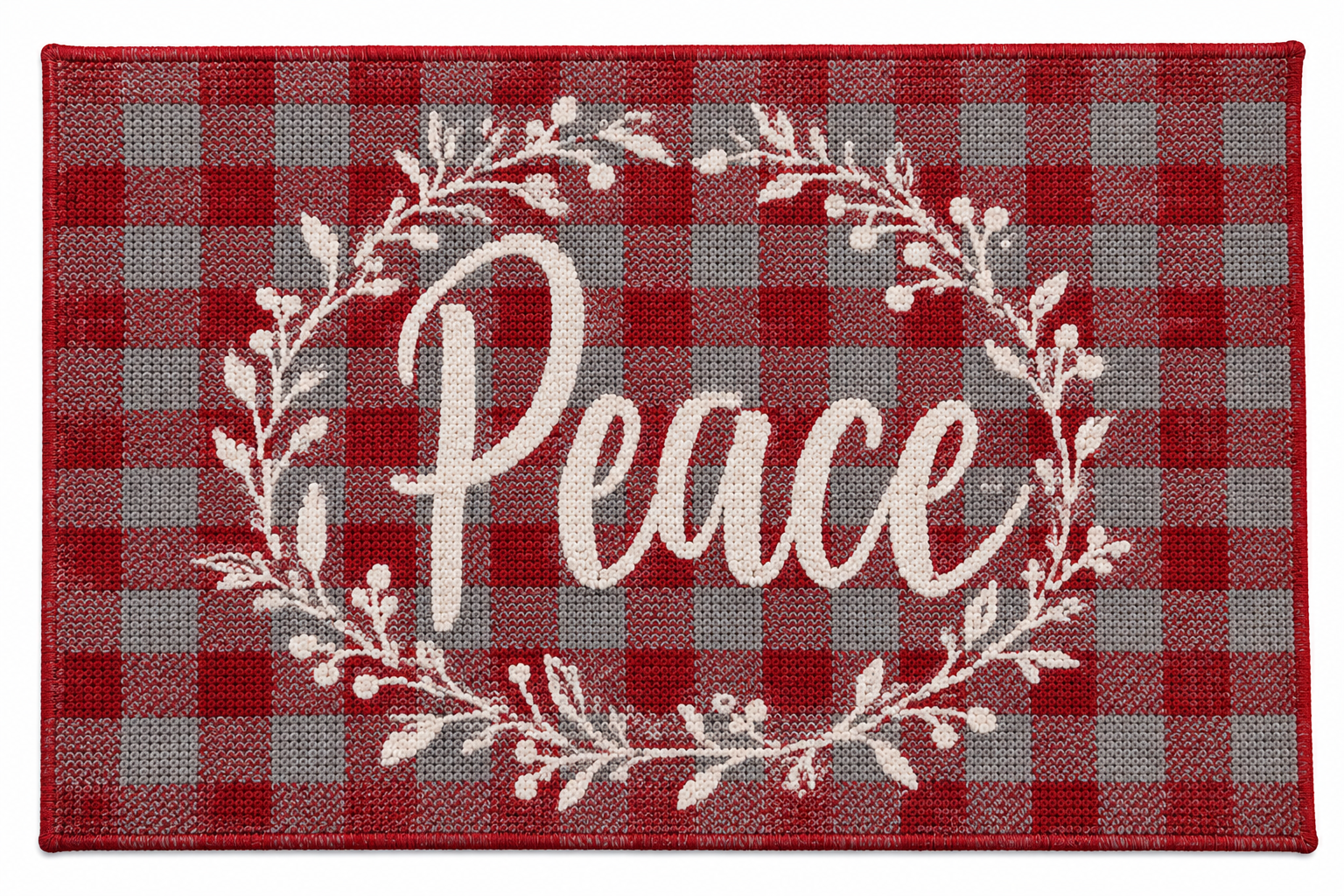 "Peace" Red & Grey Gingham Wreath Nidico Tapestry Placemat