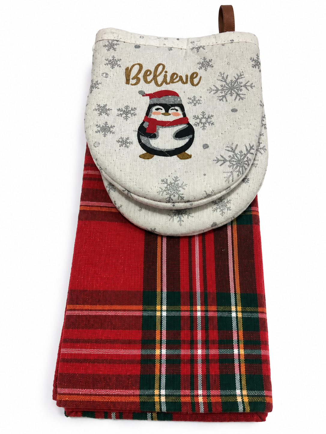 "Believe" Penguin Nidico Mini Mitt & Kitchen Towel Set 2 Pk
