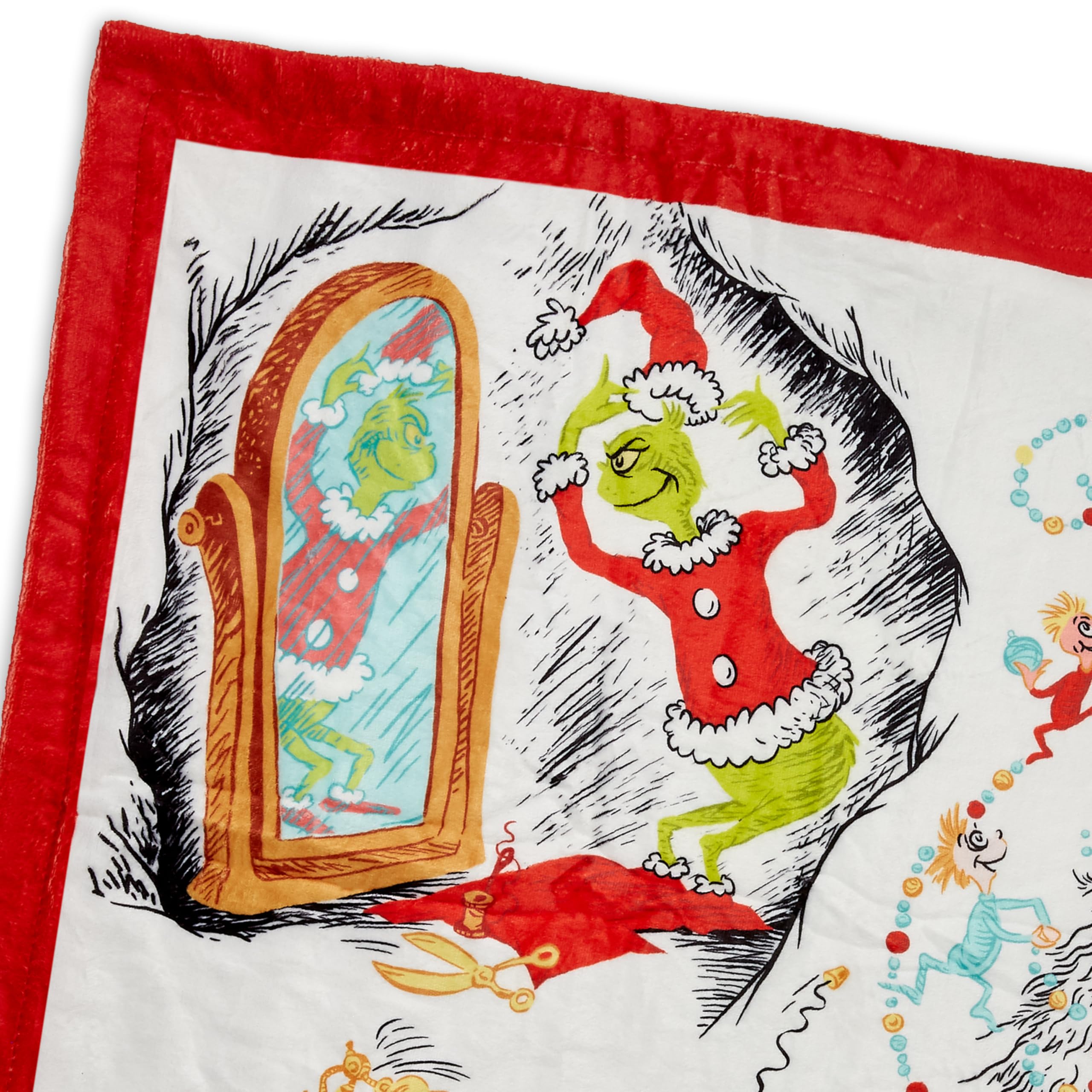 Dr. Seuss How the Grinch Stole Christmas Whoville Feast Plush Throw Blanket 50" x 60"