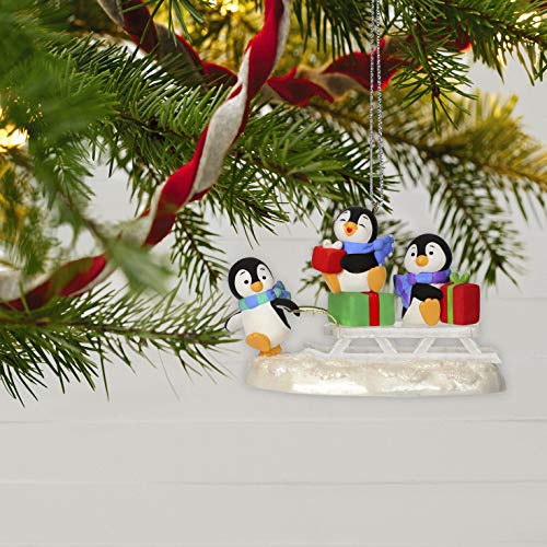 Hallmark Keepsake Christmas Ornament 2019 Year Dated Sledding Shenanigans Penguins, 1799QGO2019
