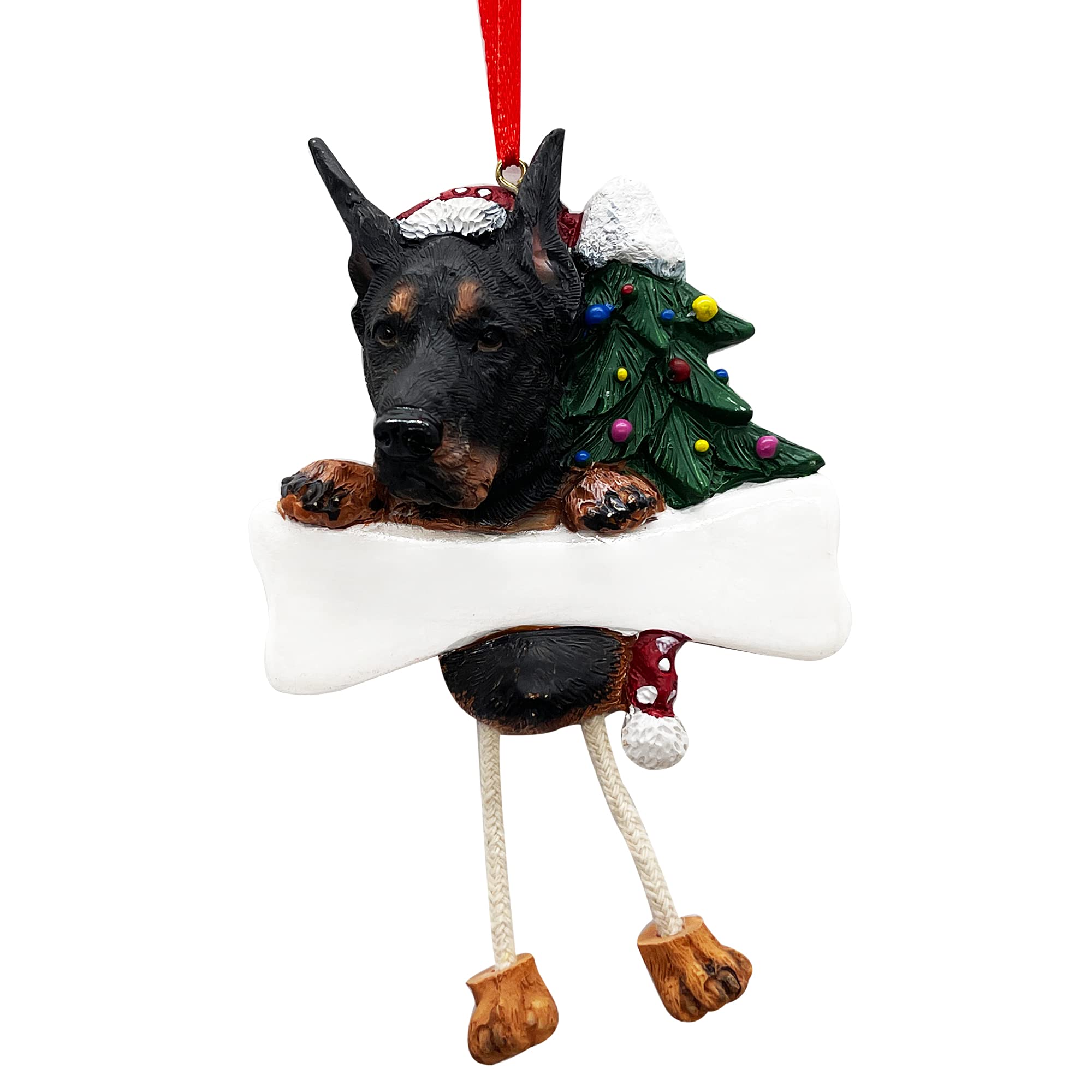 Doberman Ornament with Unique "Dangling Legs" Hand Painted and Easily Personalized Christmas Ornament