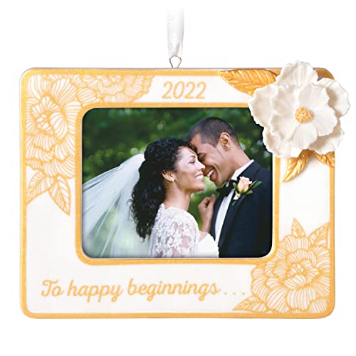 Hallmark Keepsake Christmas Ornament 2022, Happy Beginnings Picture Frame, Porcelain Wedding Gift for Couple