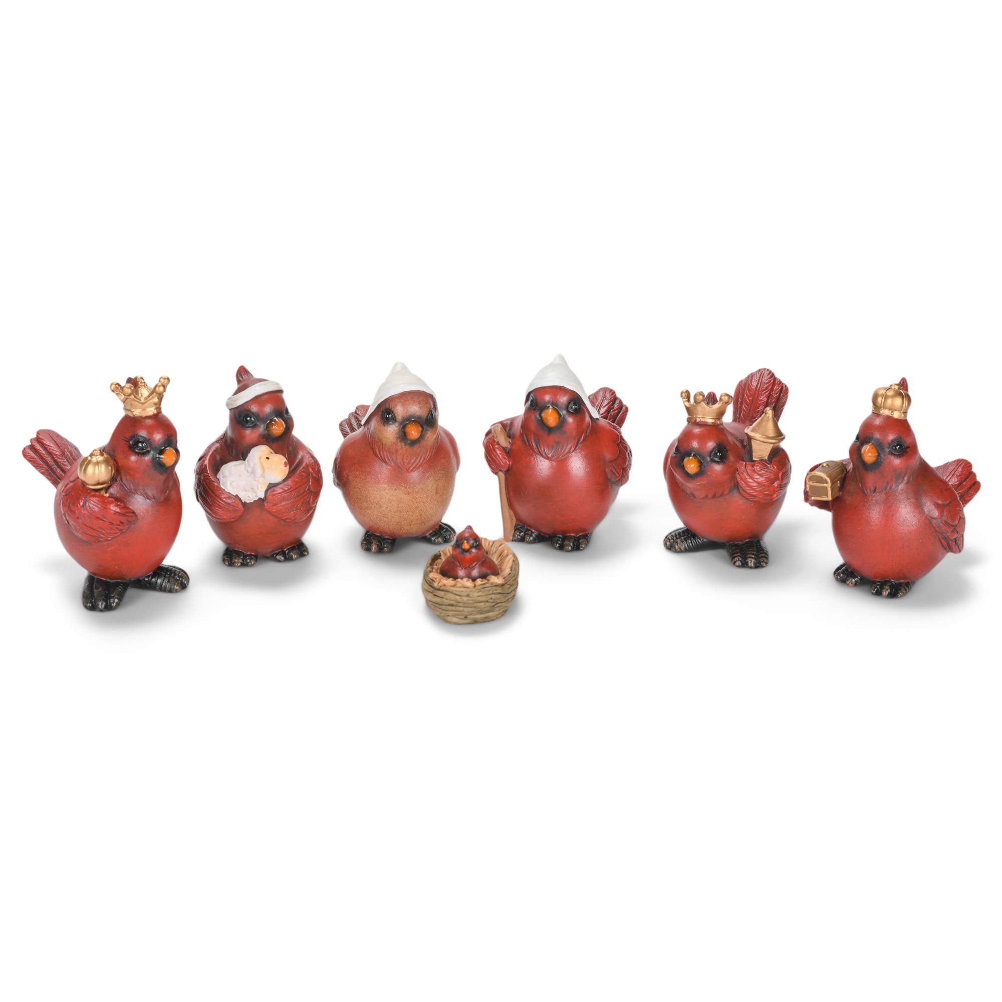 Roman 133828 Cardinal Nativity, Set of 7, 3-inch Height, Red, Resin