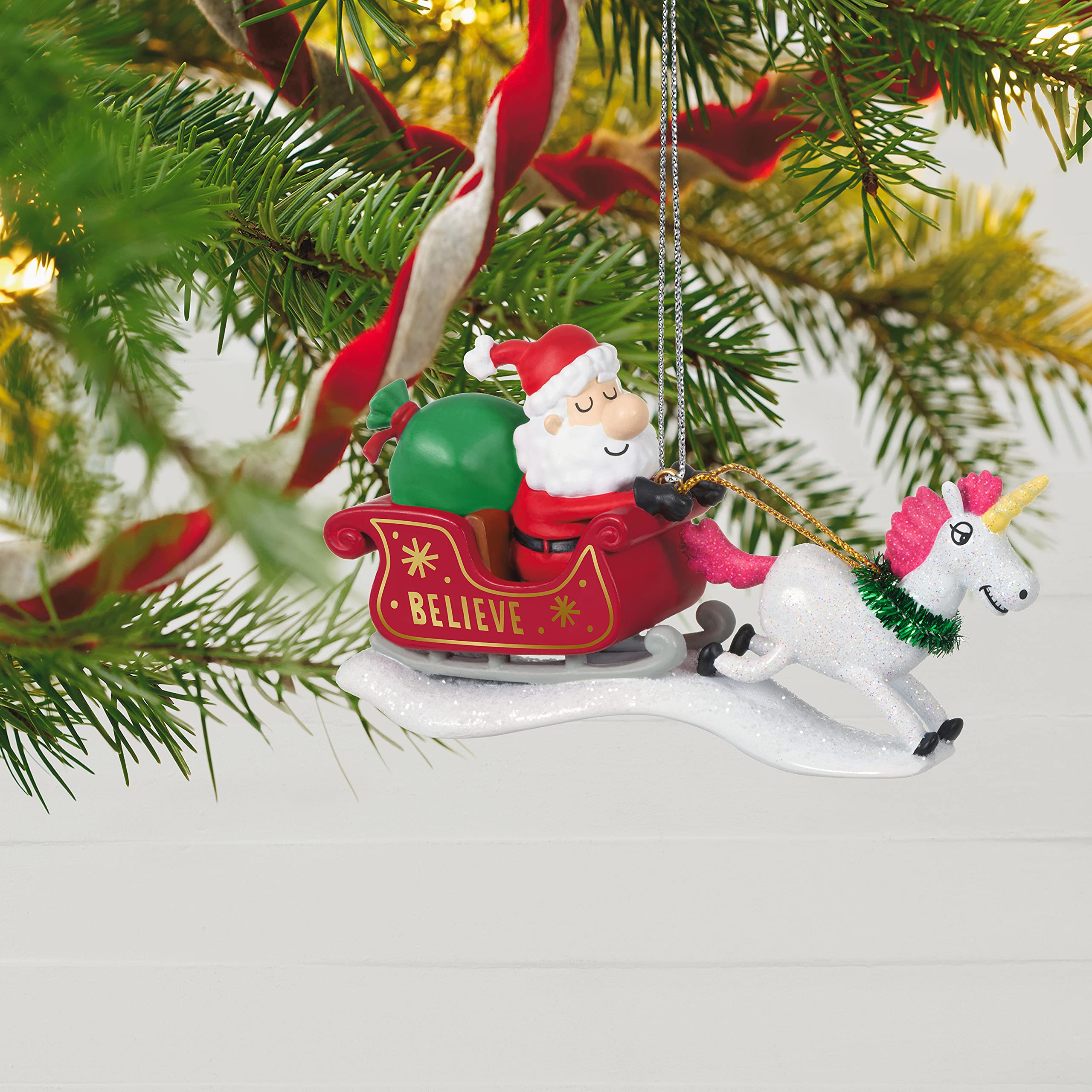 Just Believe Santa with Unicorn Hallmark Keepsake Christmas Ornament 2021