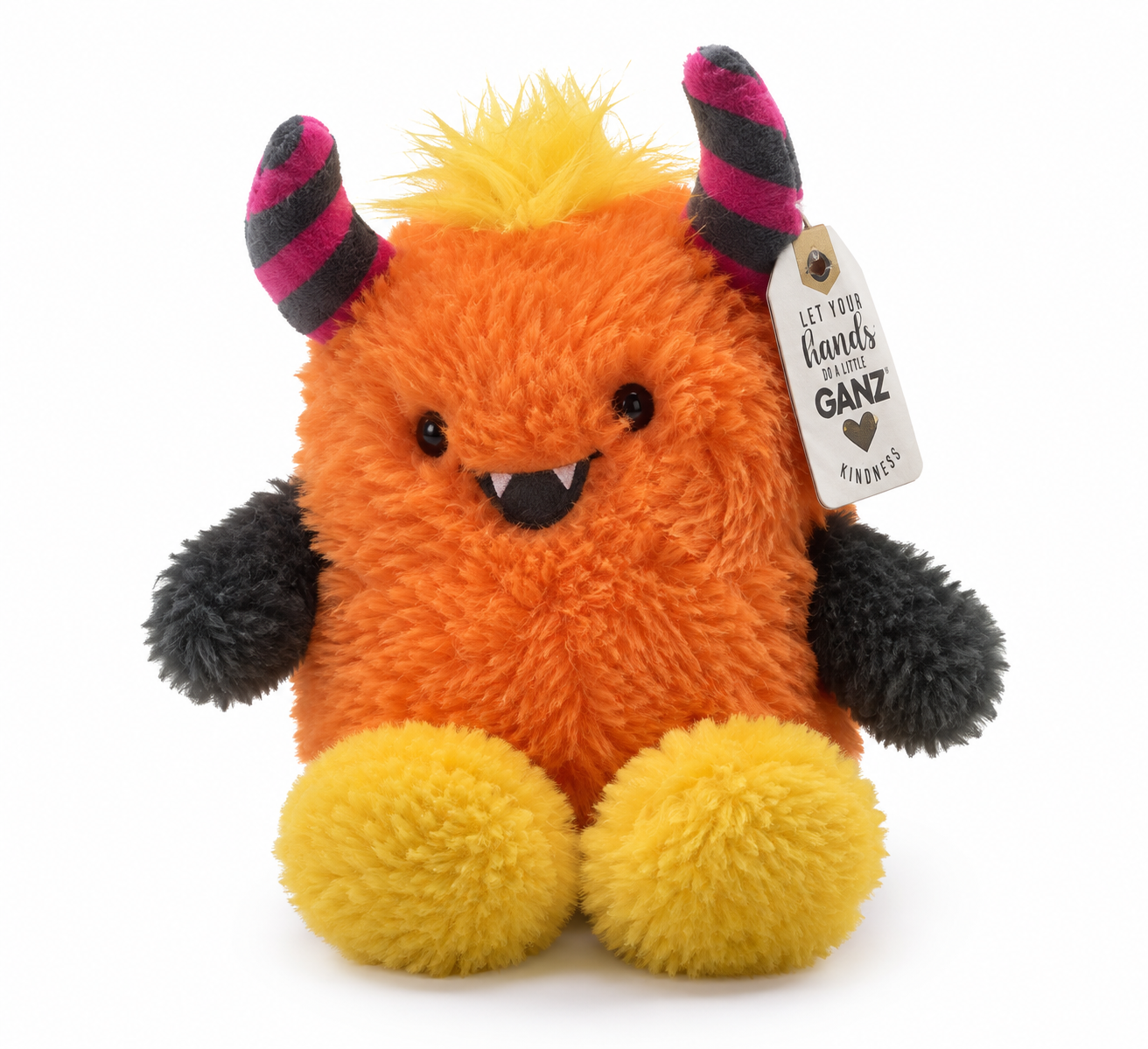 Ganz Plush Orange Monster with Striped Horns & Purple Wings