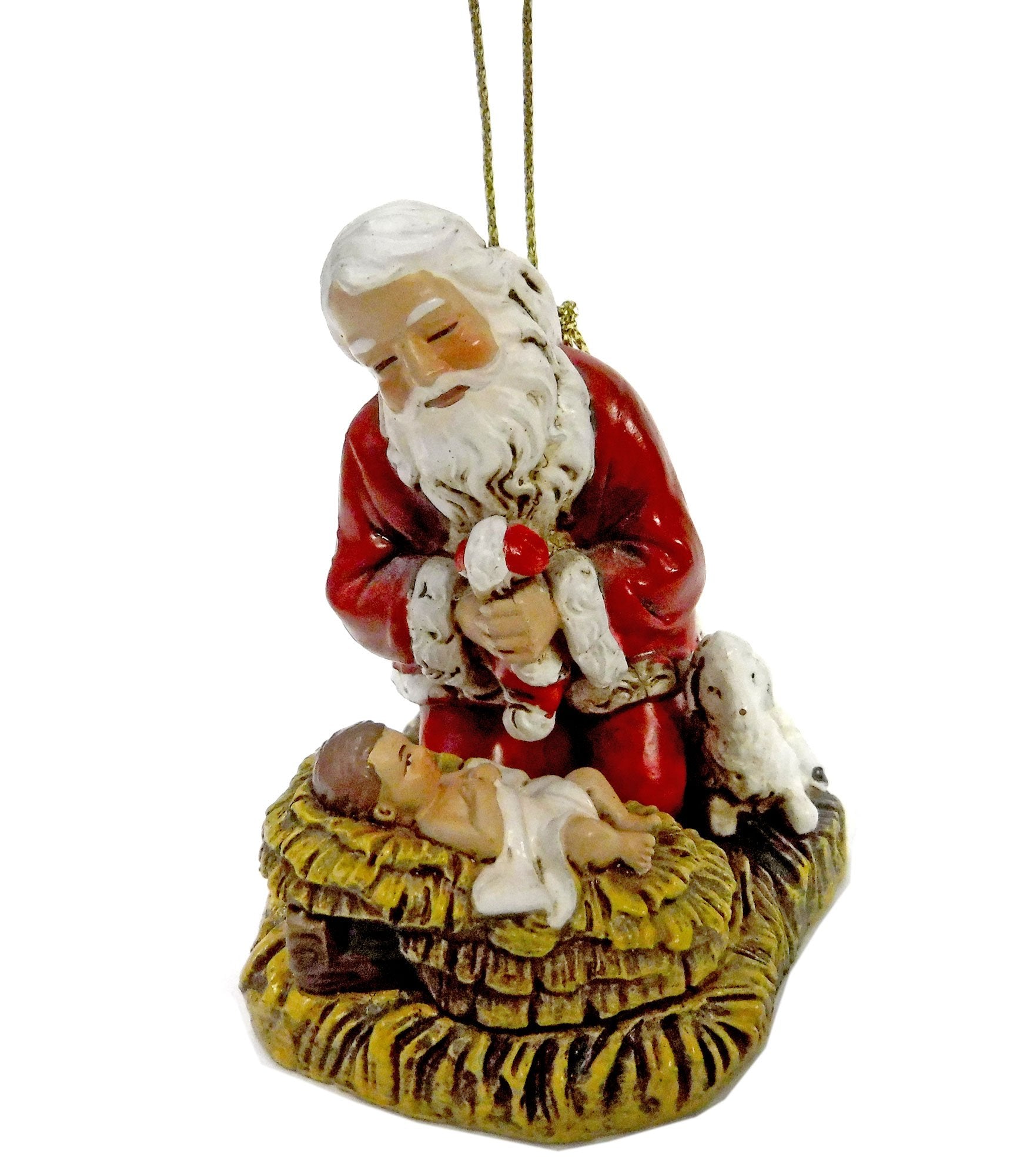 Joseph's Studio Festive Red Kneeling Santa 2.5 inch Resin Stone Decorative Hanging Ornament, Christmas