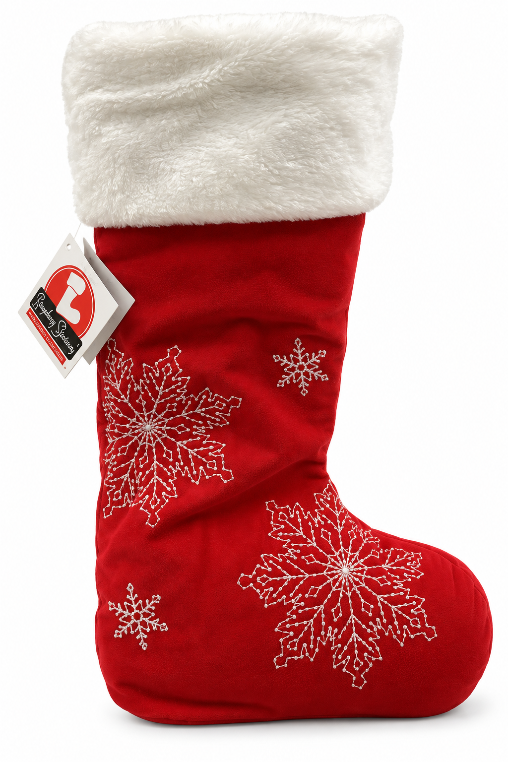 Standing Stocking Red Velvet Embroidered White Snowflake Standing Christmas Stocking