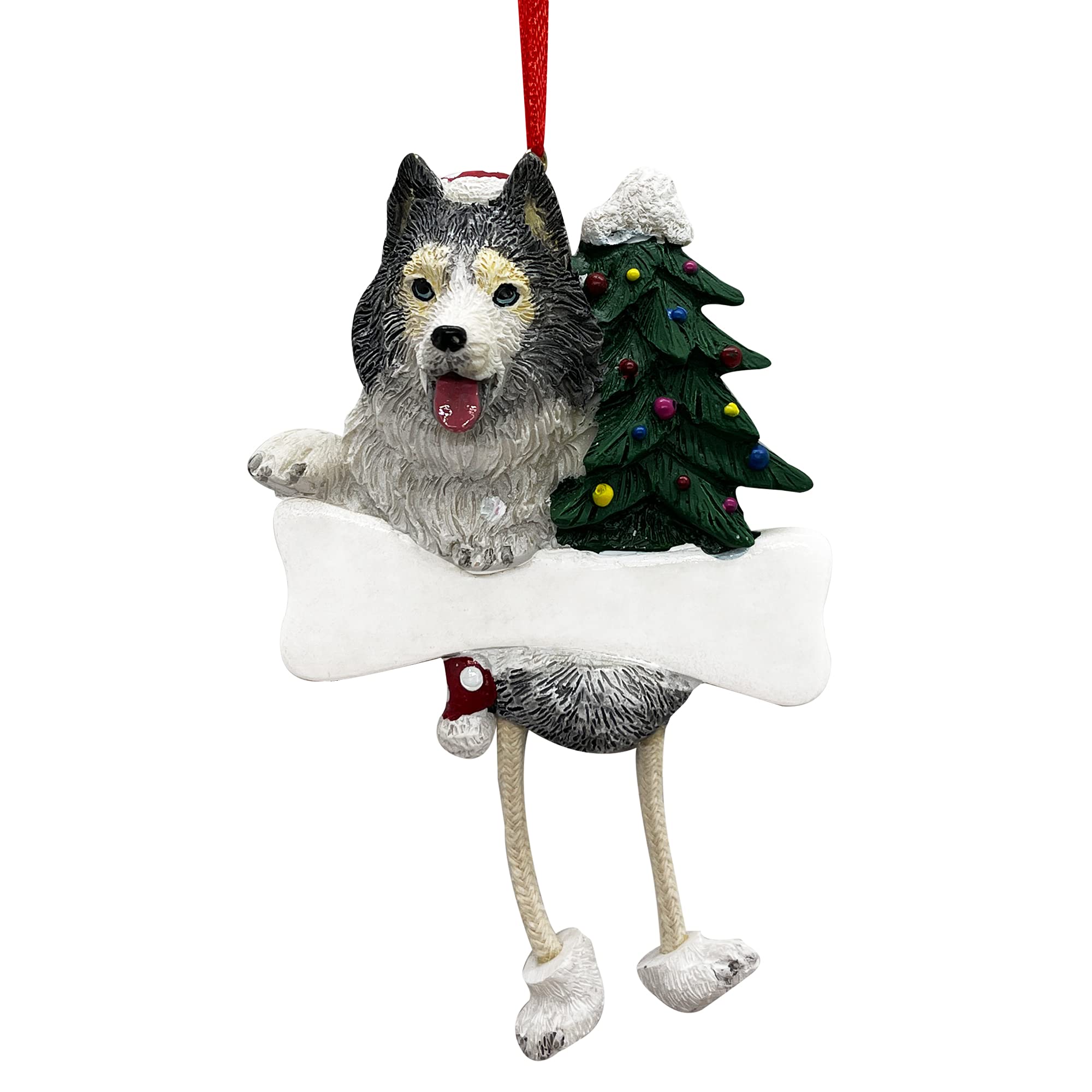 Siberian Husky Ornament with Unique "Dangling Legs" Hand Painted and Easily Personalized Christmas Ornament
