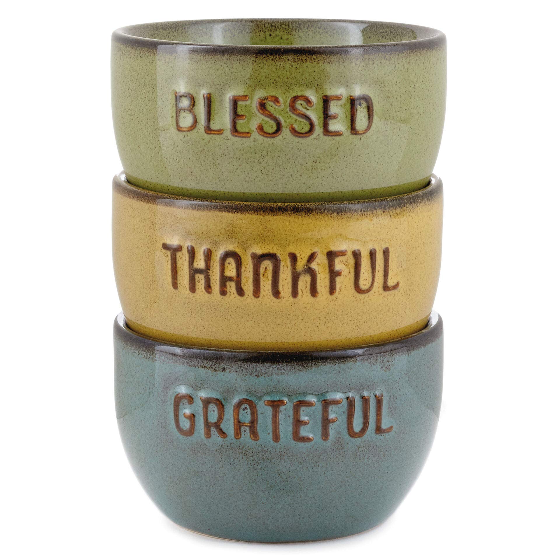 Hallmark Gratefu,l Thankful, Blessed Glazed Ceramic Bowls, Set of 3