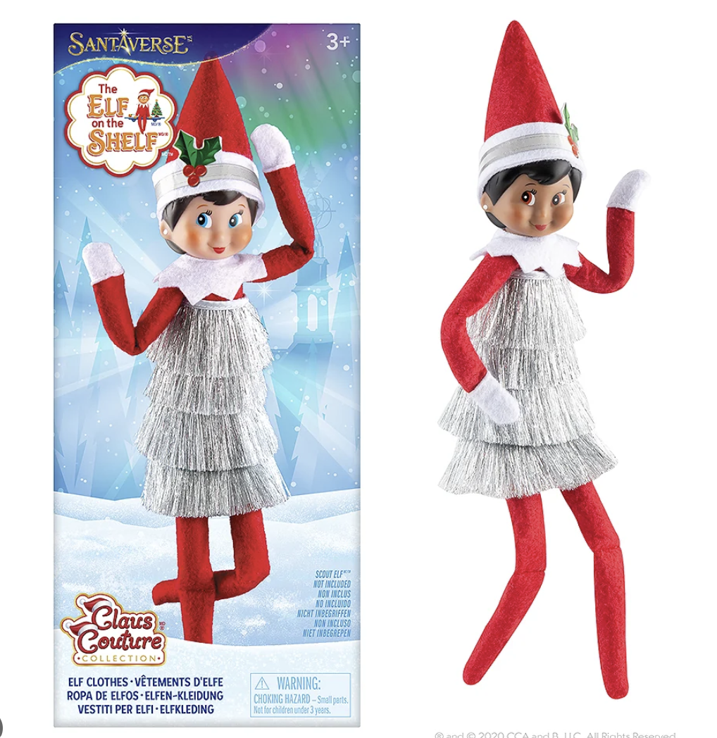 The Elf on the Shelf Claus Couture Collection Silver Fringe Dress Outfit