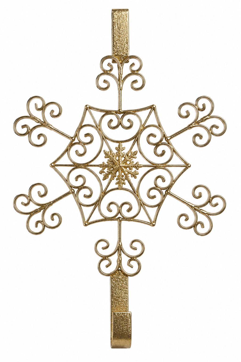 Gold Filigree Wrought Iron Snowflake Over-the-Door Wreath Hanger