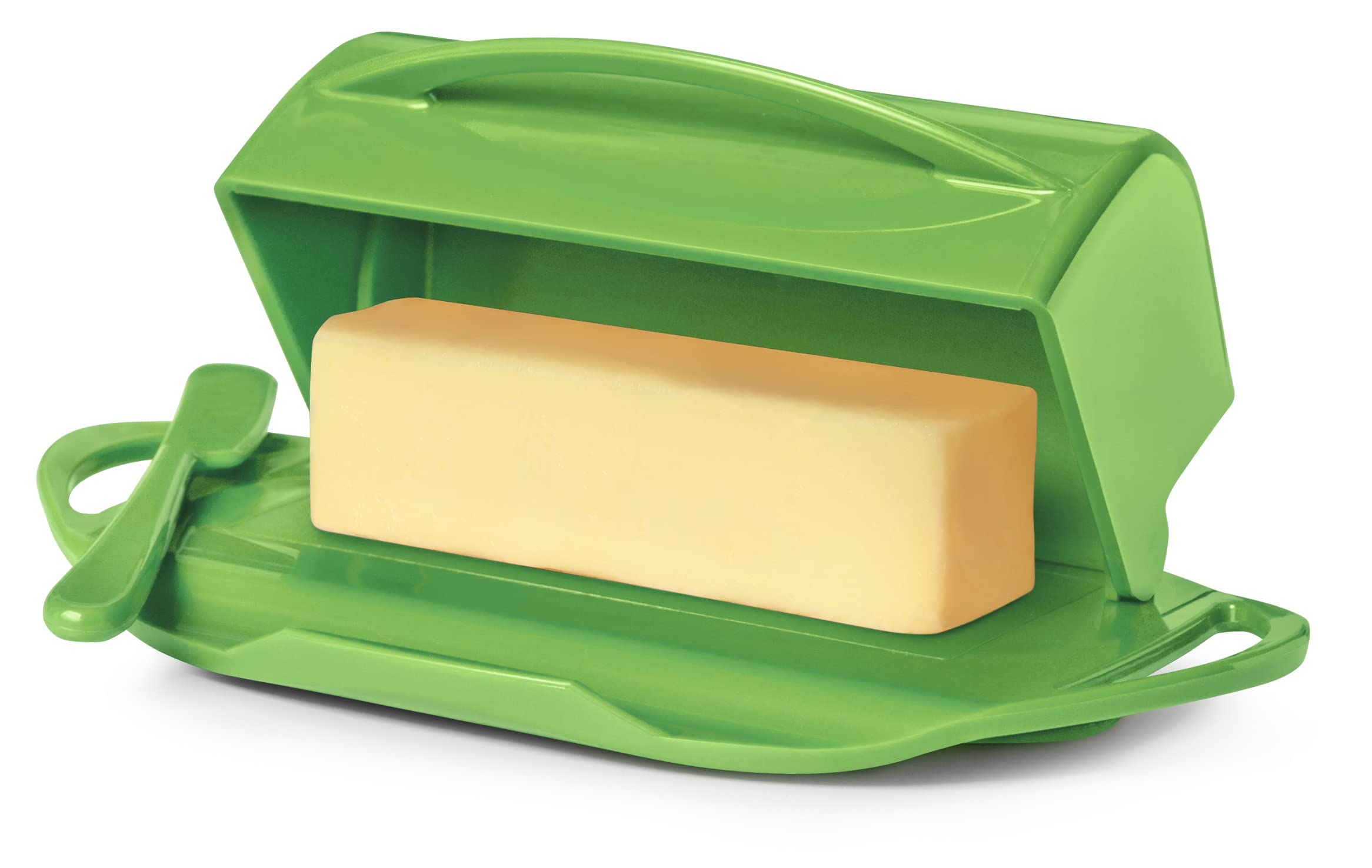 Butter Dish with Attached Flip-Top Lid - Green