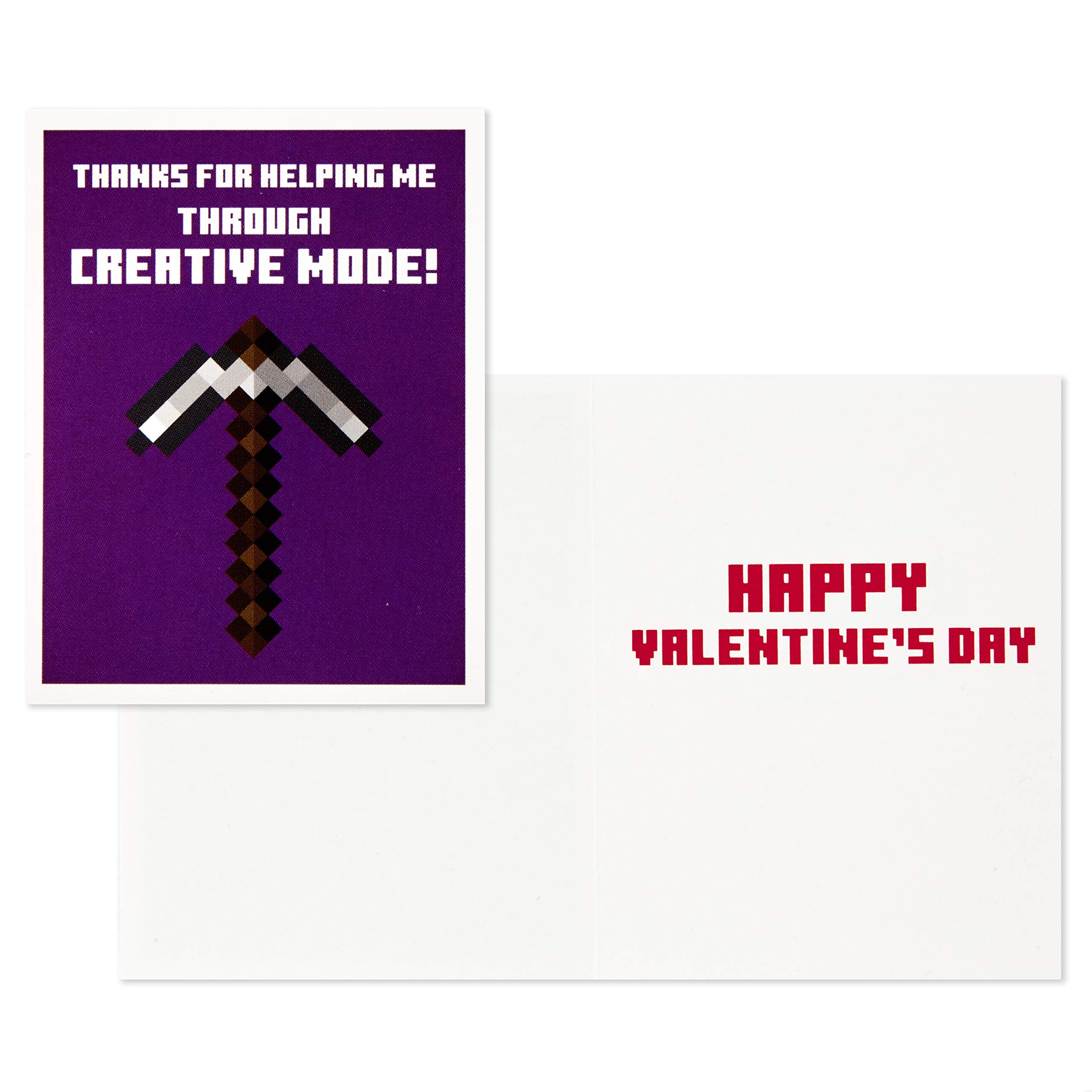 Hallmark Minecraft Valentines Day Cards and Mailbox for Kids School Classroom Exchange (1 Box, 32 Valentine Cards, 35 Stickers, 1 Teacher Card)