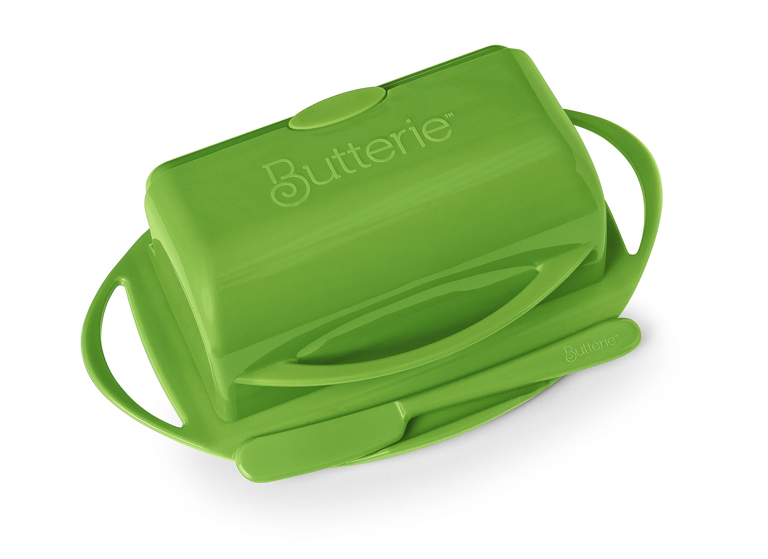 Butter Dish with Attached Flip-Top Lid - Green