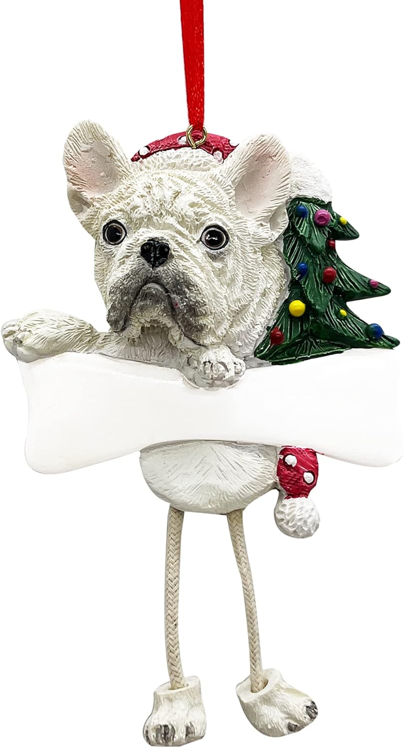 French Bulldog Ornament with Unique "Dangling Legs" Hand Painted and Easily Personalized Christmas Ornament