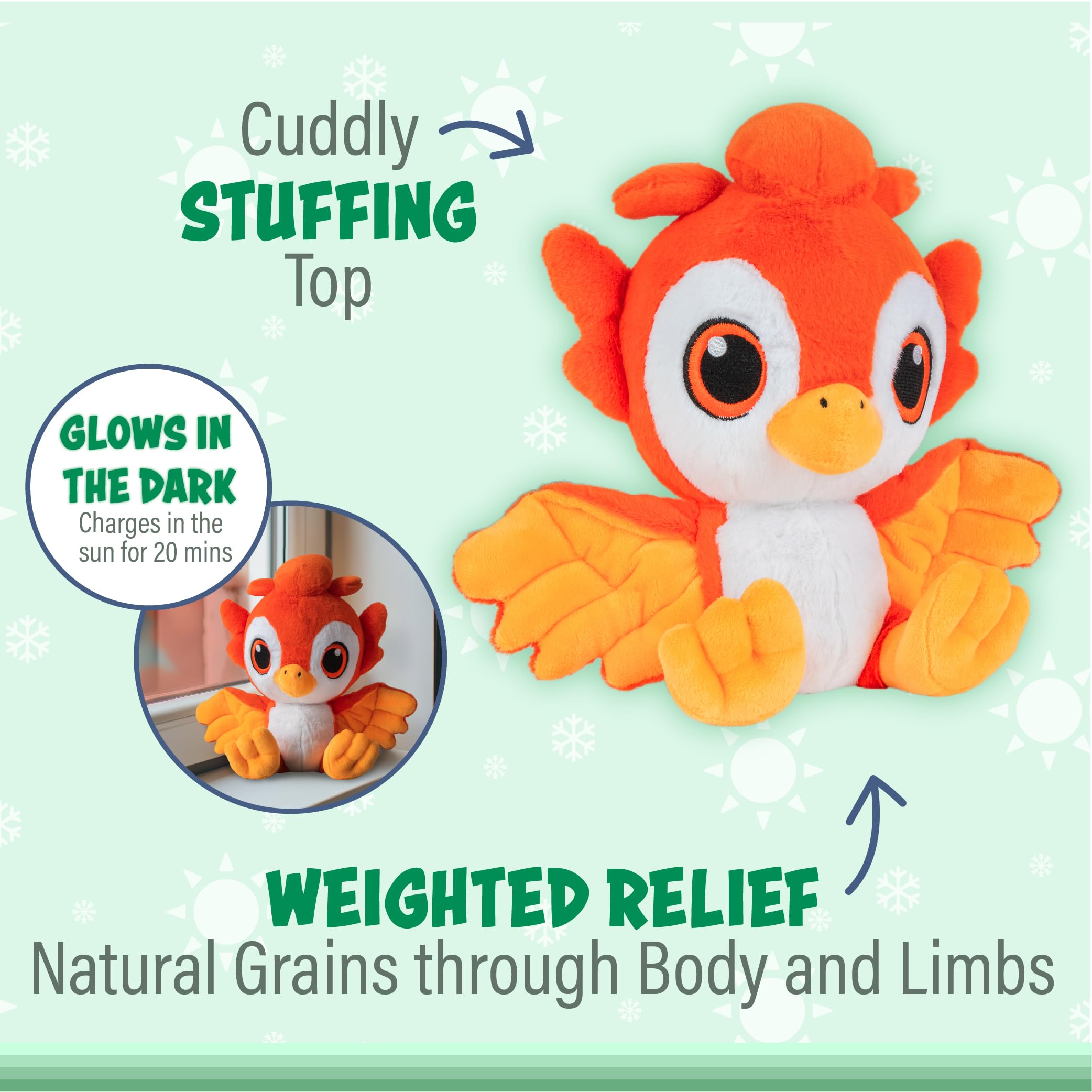 Glow Warm Pals Fiery Phoenix Orange Microwavable Glow in the Dark Plush NWT