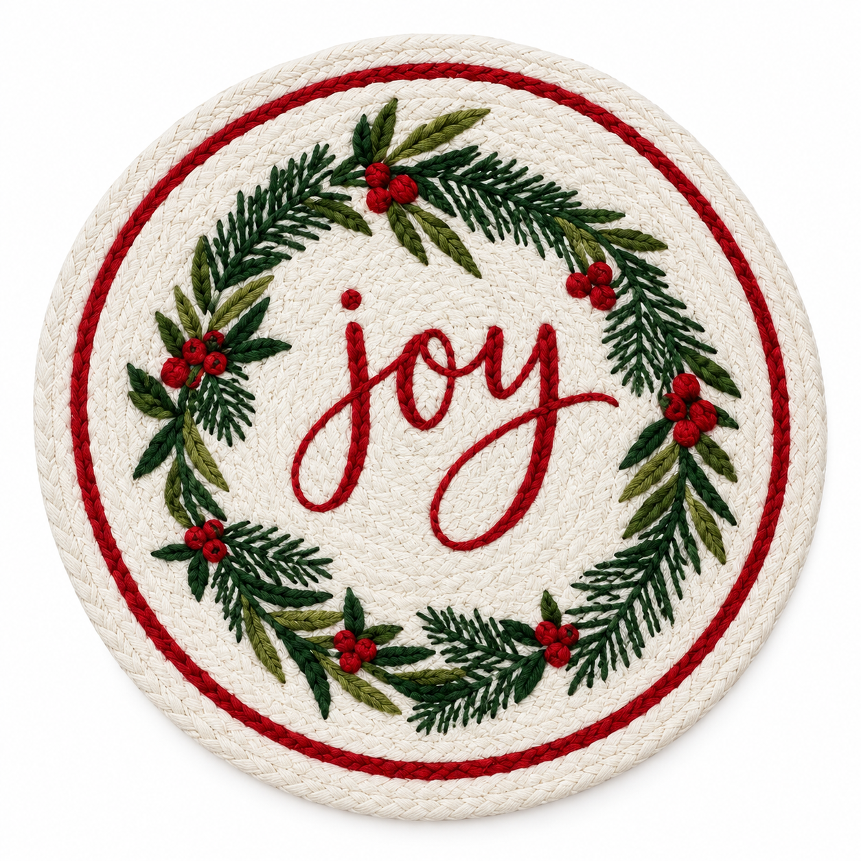 "Joy" Wreath Round Braided Nidico Christmas Place Mats