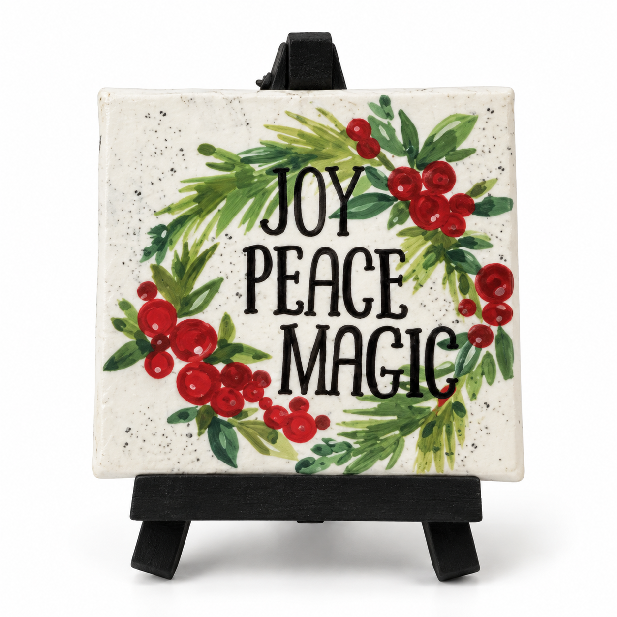 Ganz Beauty of Christmas "JOY PEACE MAGIC" Mini Canvas Plaque w/ Easel