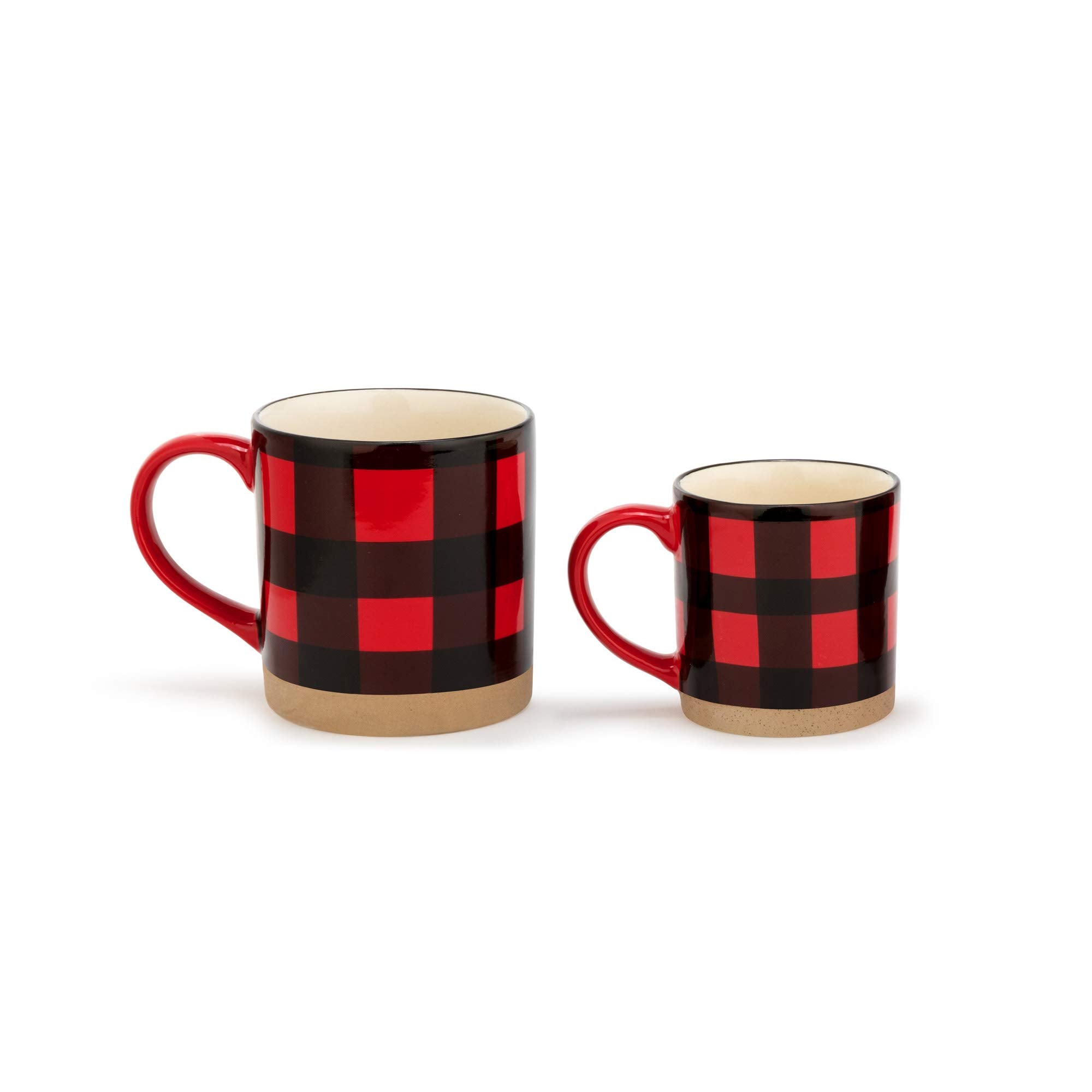 Big Snuggler and Little Cuddler Red Plaid 14 ounce Stoneware Mugs Set of 2