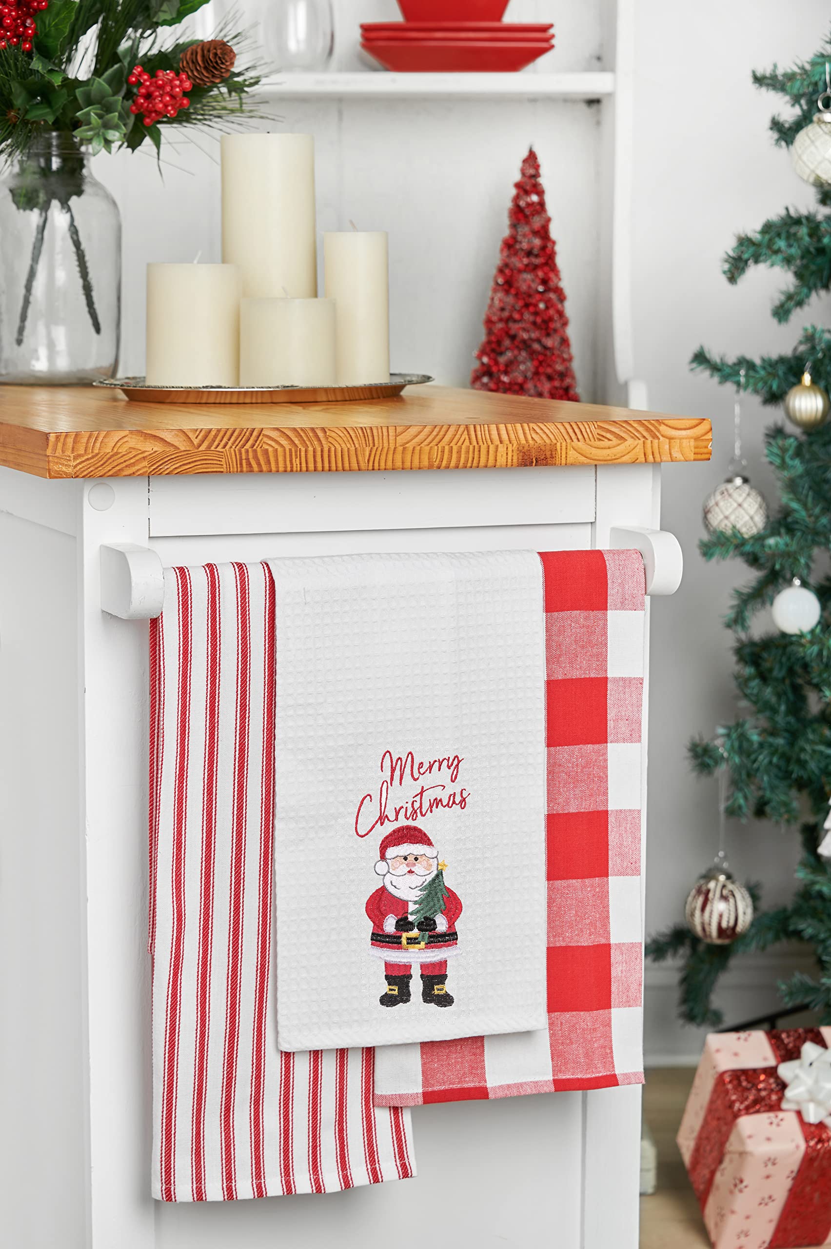 C&F Home Merry Christmas Santa Embroidered Waffle Weave Kitchen Towel