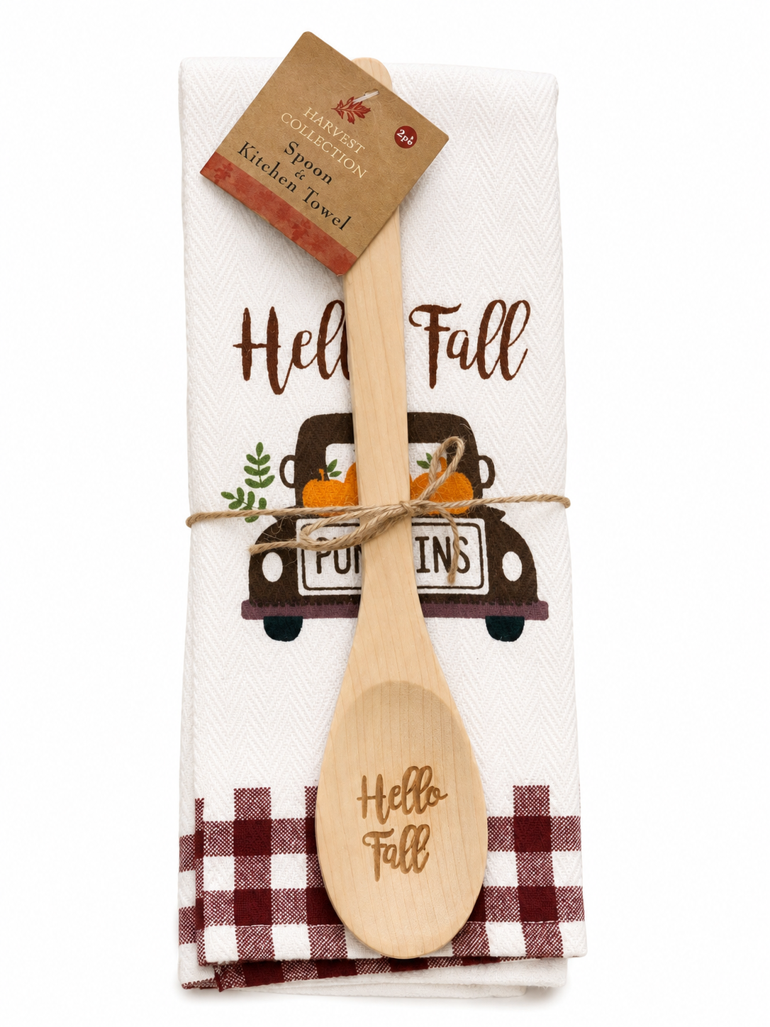 Harvest Collection "Hello Fall" Wooden Spoon & Kitchen Towel Set (2-Piece)