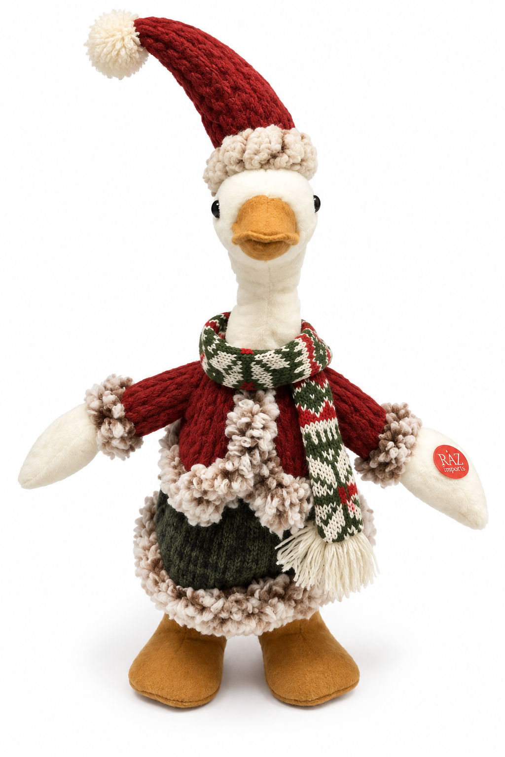 Interactive Dancing & Singing Christmas Goose Plush in Cable-Knit Outfit
