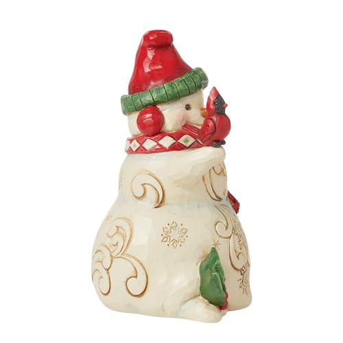 Enesco Jim Shore Heartwood Creek Snowman with Earmuffs and Cardinals Figurine- Stone Resin Hand Painted Crafted Collectible Snowman Figurines Christmas Home Decor Statue, 5.51 Inch