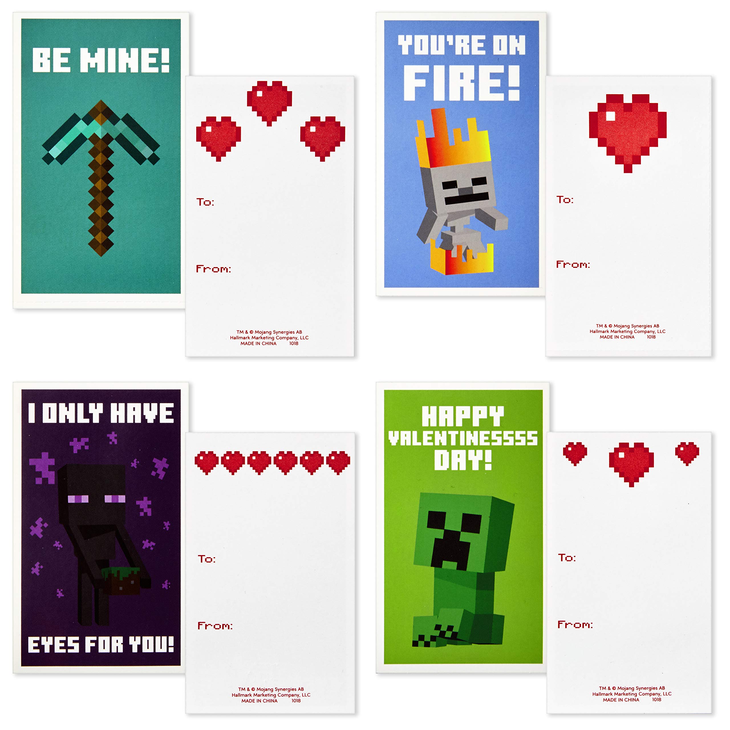 Hallmark Minecraft Valentines Day Cards and Mailbox for Kids School Classroom Exchange (1 Box, 32 Valentine Cards, 35 Stickers, 1 Teacher Card)