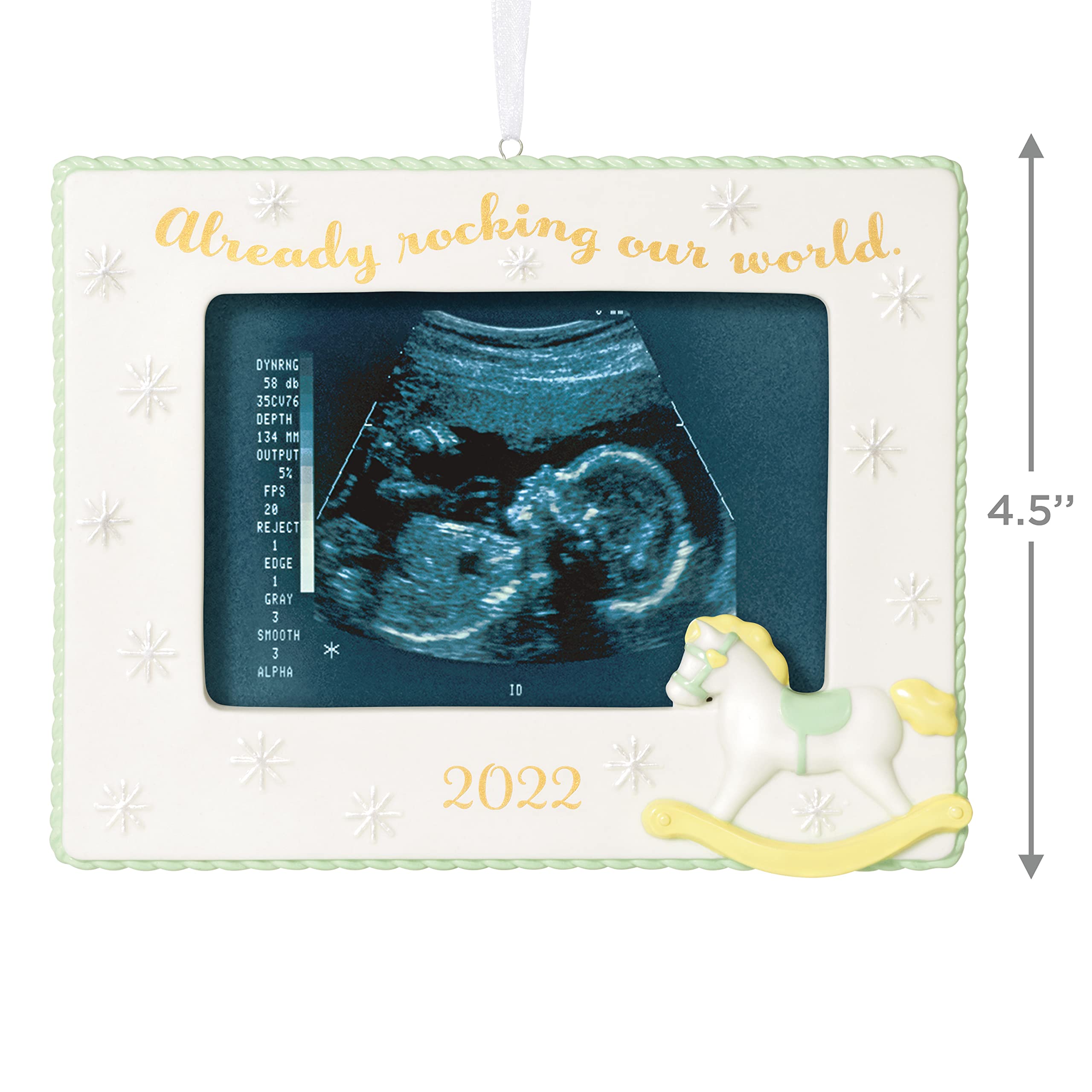 Hallmark Keepsake Christmas Ornament 2022, Rocking Our World Sonogram Picture Frame, Porcelain