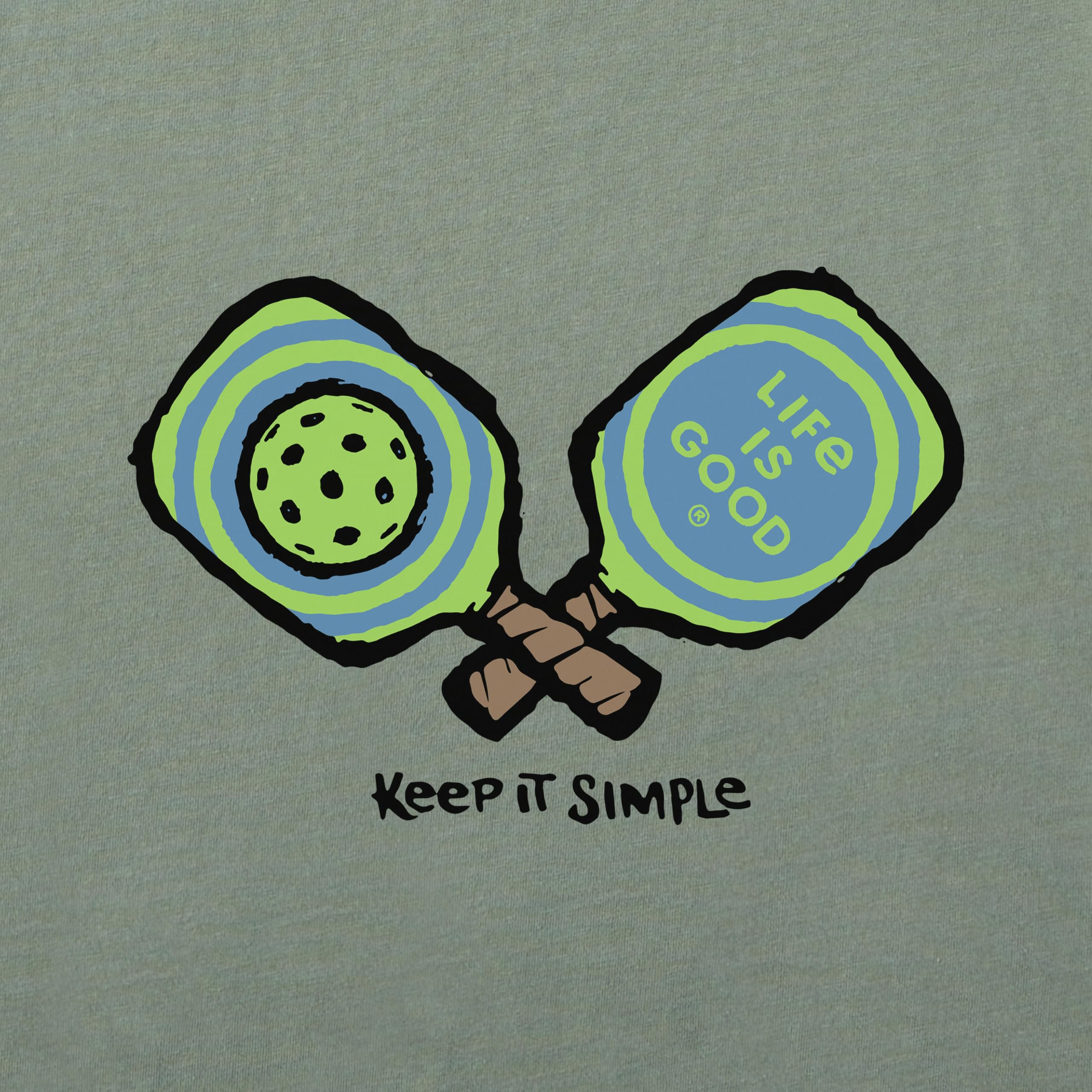 XL Life is Good Men's "Keep It Simple" Pickleball Graphic Crusher Crewneck T-Shirt (Olive/Moss Green, Size XL)