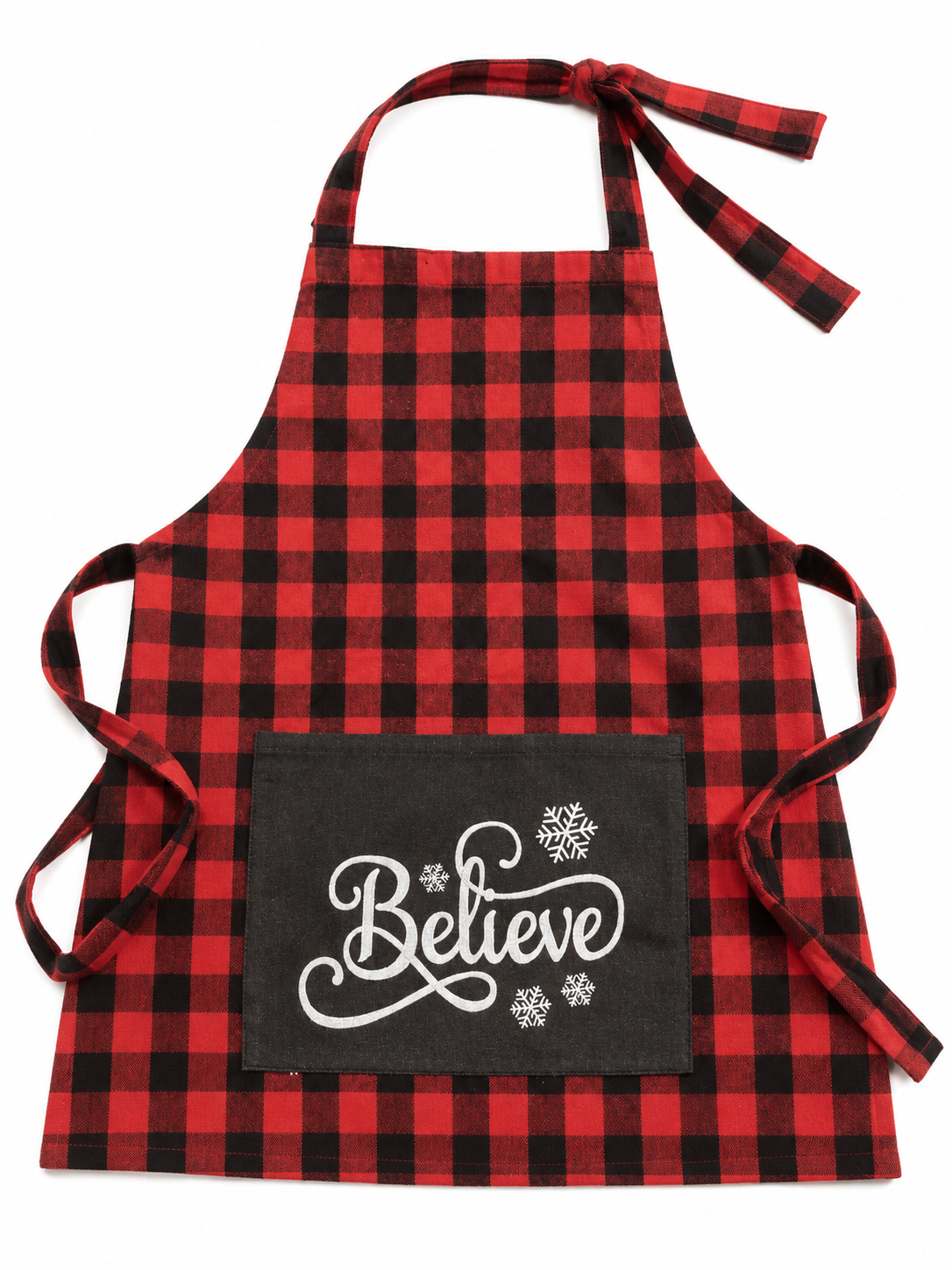 "Believe" Red Buffalo Plaid Nidico Kitchen Apron