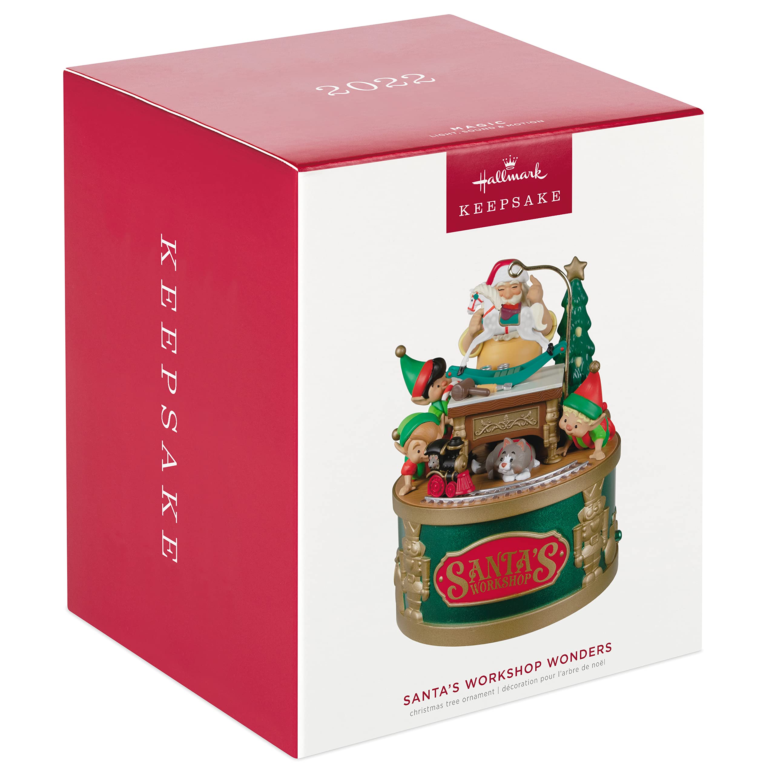 Hallmark Keepsake Christmas Ornament 2022, Santa's Workshop Wonders, Light and Sound, Plastic