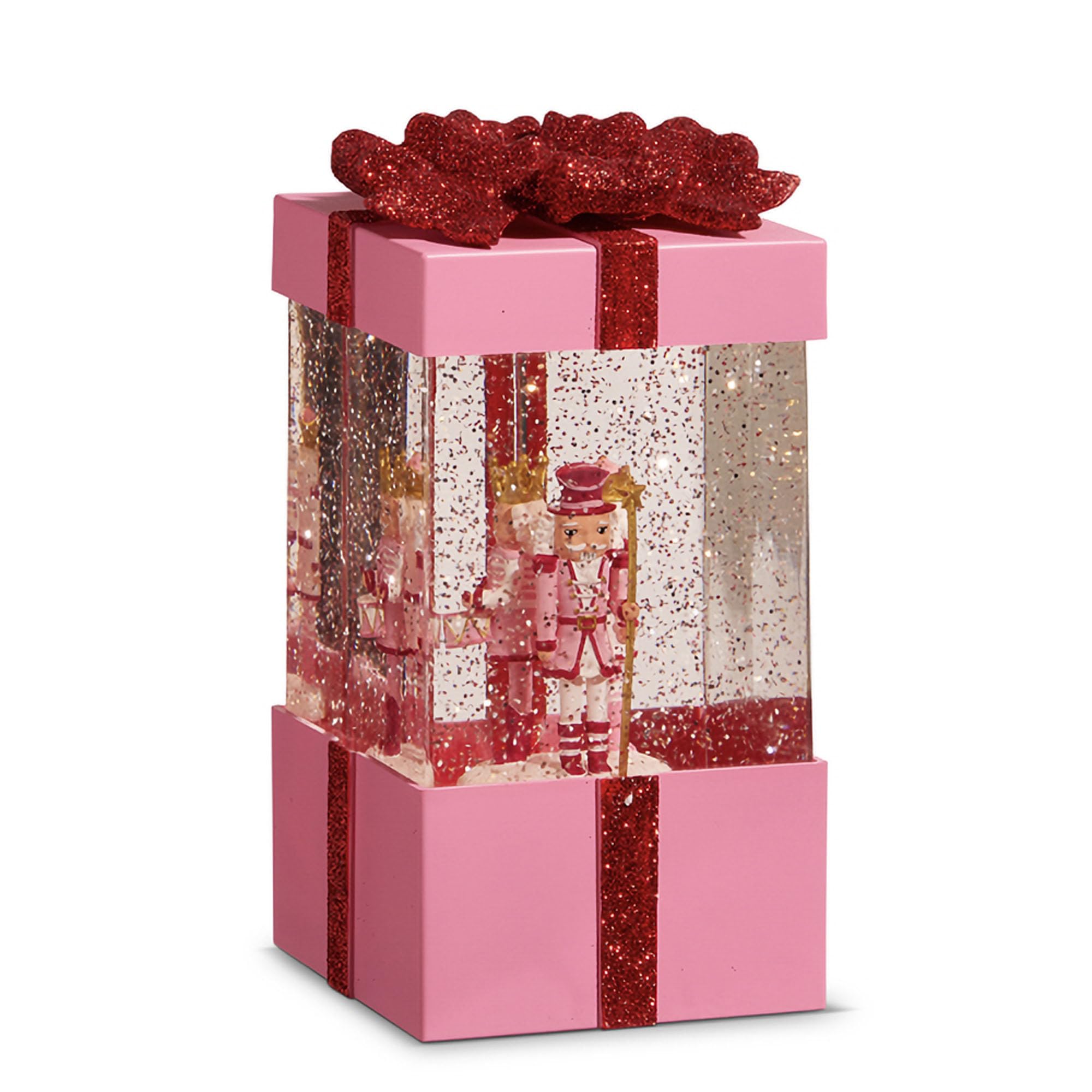 Raz Imports Pink Gift Box Nutcracker Lighted Water Lantern 7 in