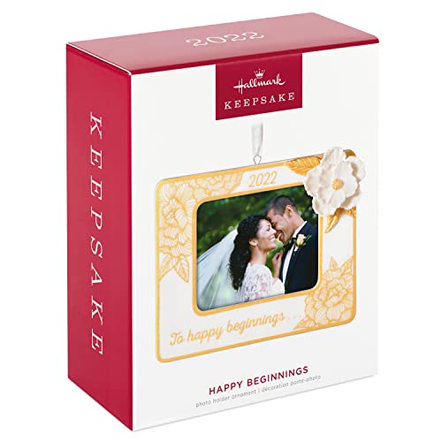 Hallmark Keepsake Christmas Ornament 2022, Happy Beginnings Picture Frame, Porcelain Wedding Gift for Couple
