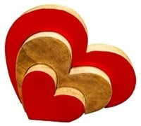 Red and brown wooden concentric heart puzzle decoration