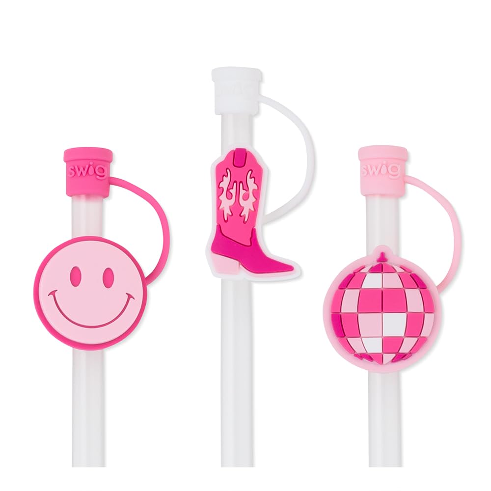 Swig Straw Toppers Set, 3 Reusable Straws with 3 Silicone Straw Covers, Straw Cover Cap with Customizable Straw Length, Compatible with 40oz Tumblers, Tumbler Accessories (Let's Go Girls)