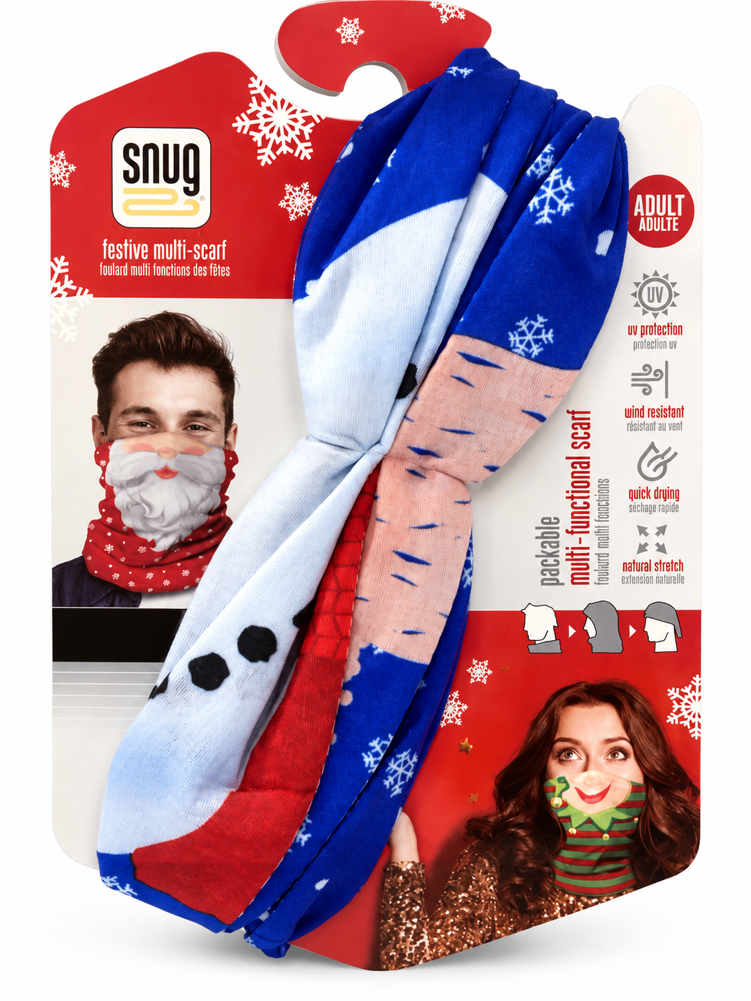 Snug Festive Multi-Scarf Adult Neck Gaiter - Holiday Snowman Face Cover & Bandana
