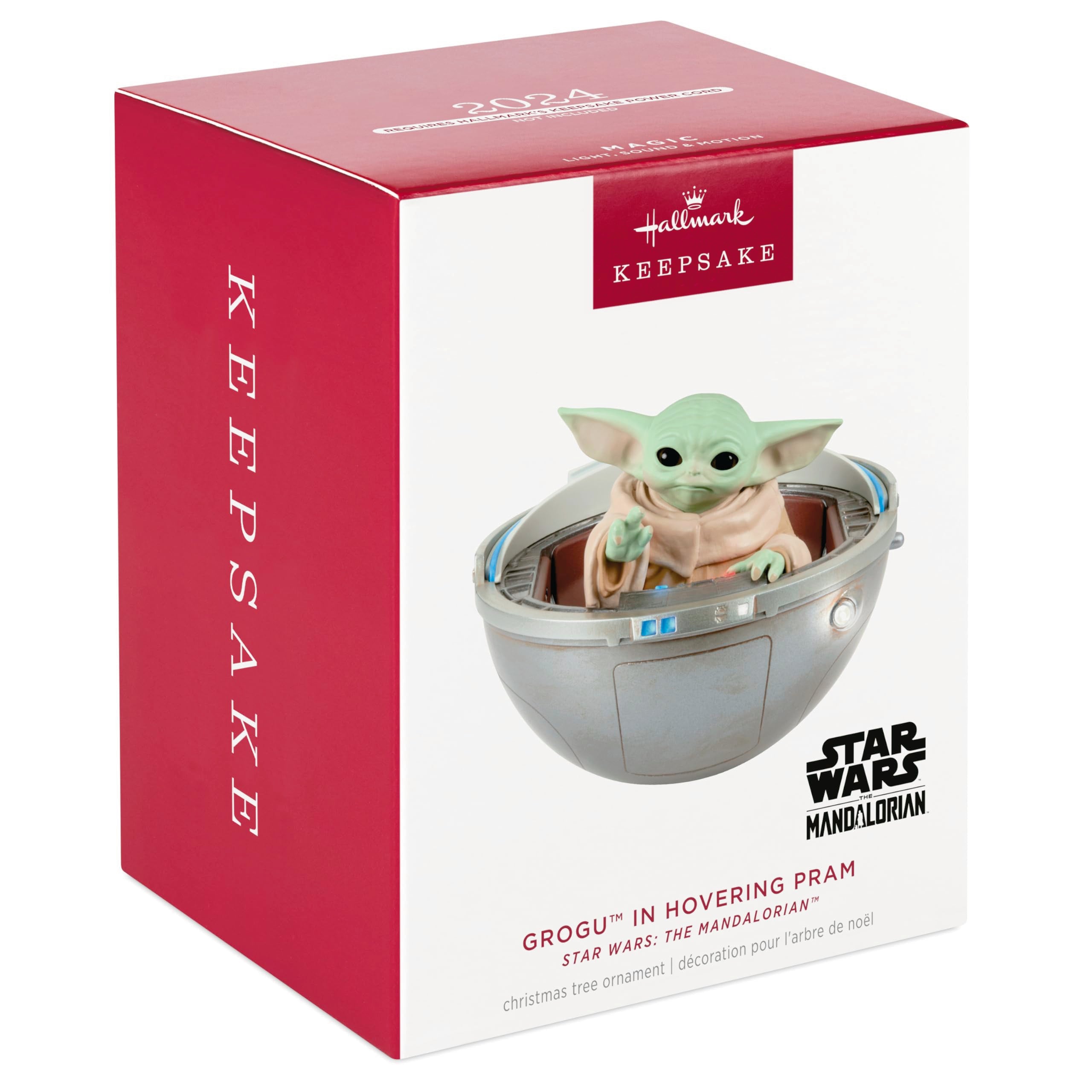 Hallmark Keepsake Christmas Ornament 2024, Star Wars: The Mandalorian Grogu in Hovering Pram With Light, Sound and Motion, Gifts for Star Wars Fans