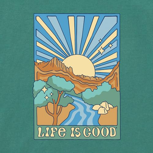 XL Life is Good Men's Retro Desert Sunburst Mountain Graphic Crusher T-Shirt (Forest Green, Size XL)