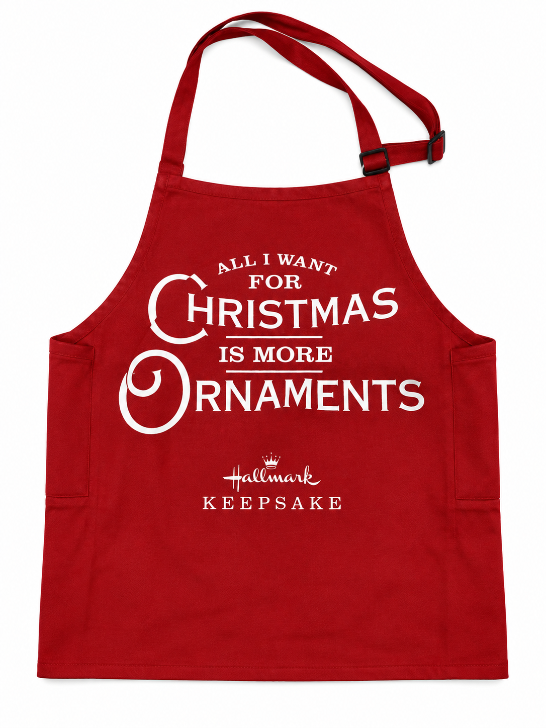 "All I Want For Christmas Is More Ornaments" Hallmark Keepsake Red Apron