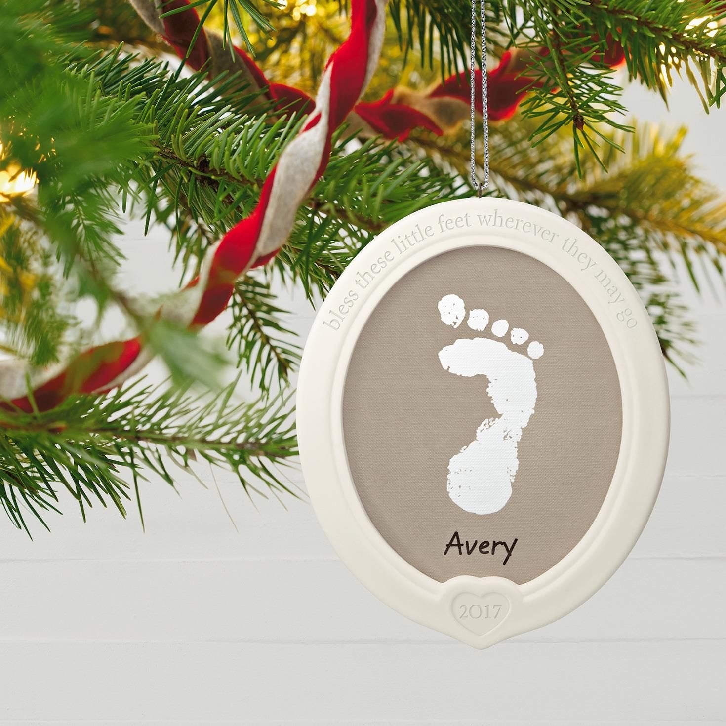 Hallmark Keepsake 2017 Little Feet, Big Blessing Baby's Footprint Premium Porcelain Dated Christmas Ornament Kit