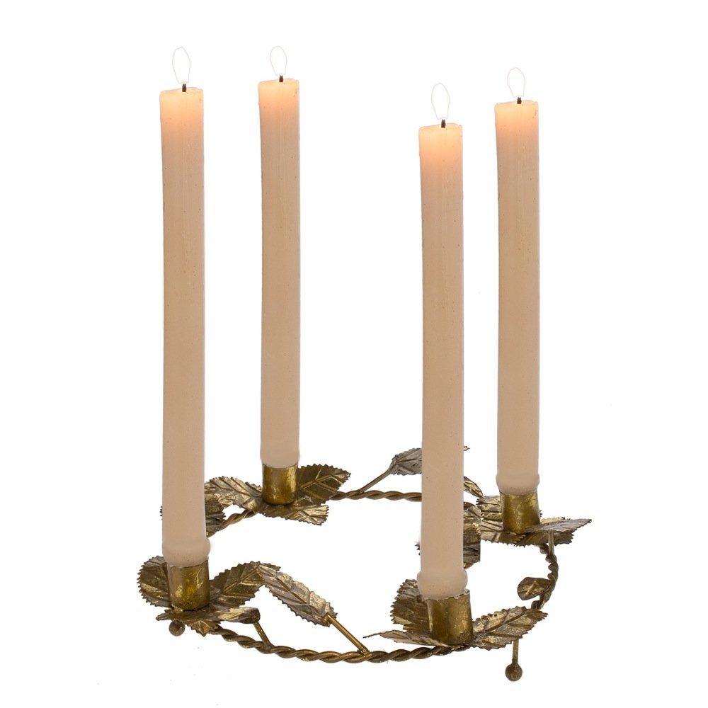 Midwest Seasons 12" Gold Metal Leaf Taper Advent Candle Holder Wreath