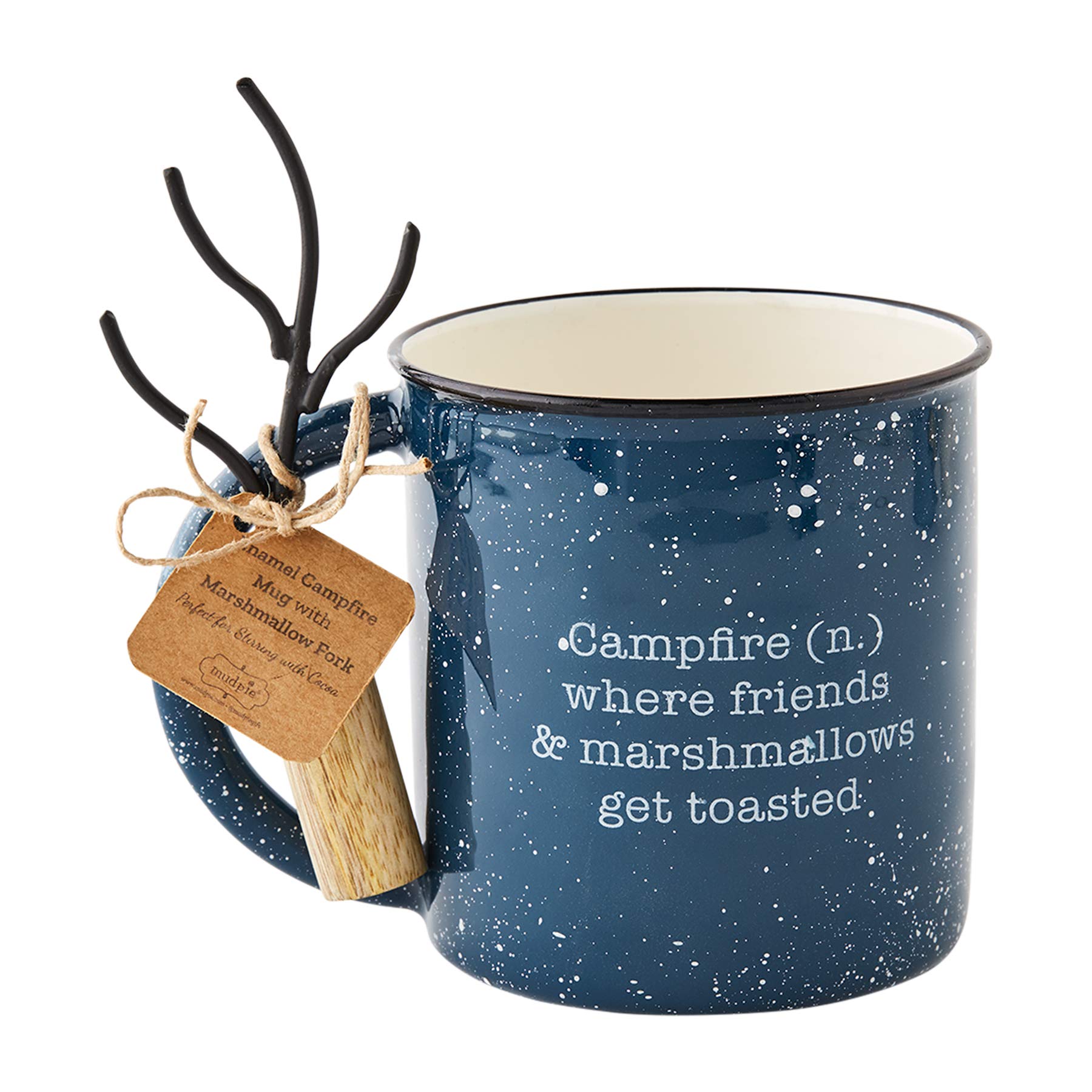 Mud Pie Smores Enamel Set, mug 16 oz | fork 5 1/2", Navy