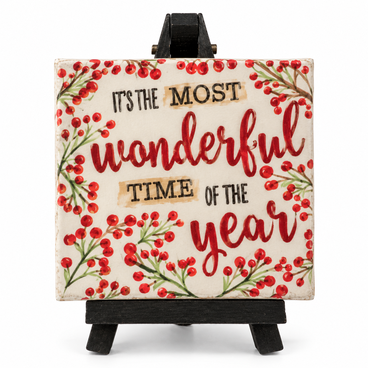 Ganz Beauty of Christmas "Most Wonderful Time of the Year" Mini Canvas Plaque w/ Easel