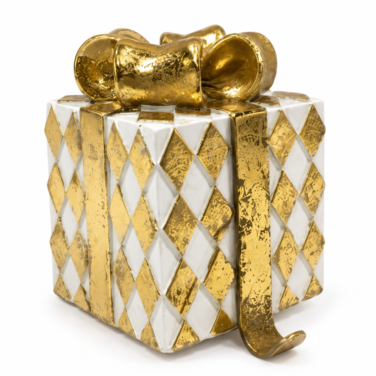Harlequin Gold and White Gift Box Stocking Holder
