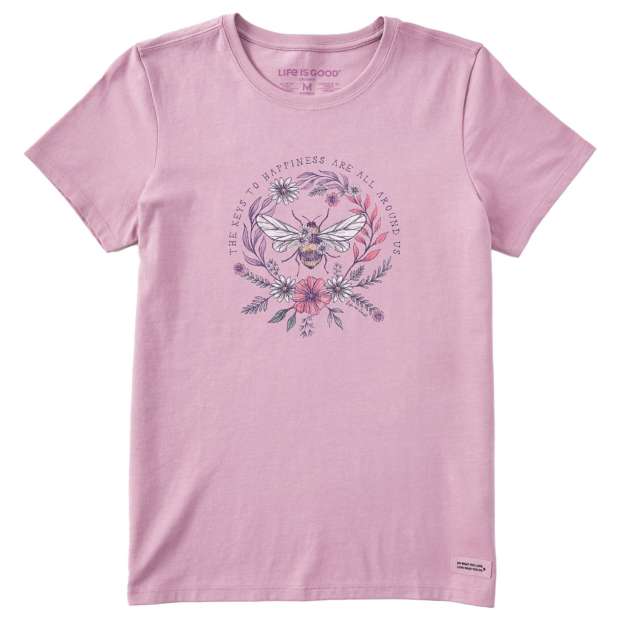 SM Life is Good Women's "The Keys to Happiness Are All Around Us" Bee Graphic Crusher Crewneck T-Shirt