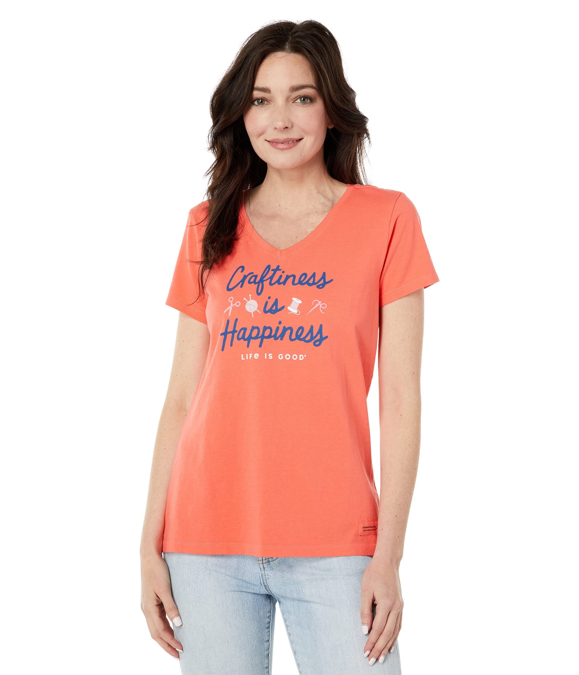 SM Life is Good Women's "Craftiness is Happiness" V-Neck Crusher T-Shirt